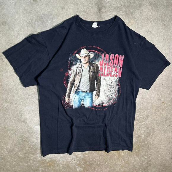 2012 Jason Aldean Tour Tee Mens Large Black Red AOP Band Tee Country Music Shirt - Picture 1 of 2